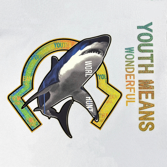 Gradient Glitter 3D High-density Shark Heat Transfer