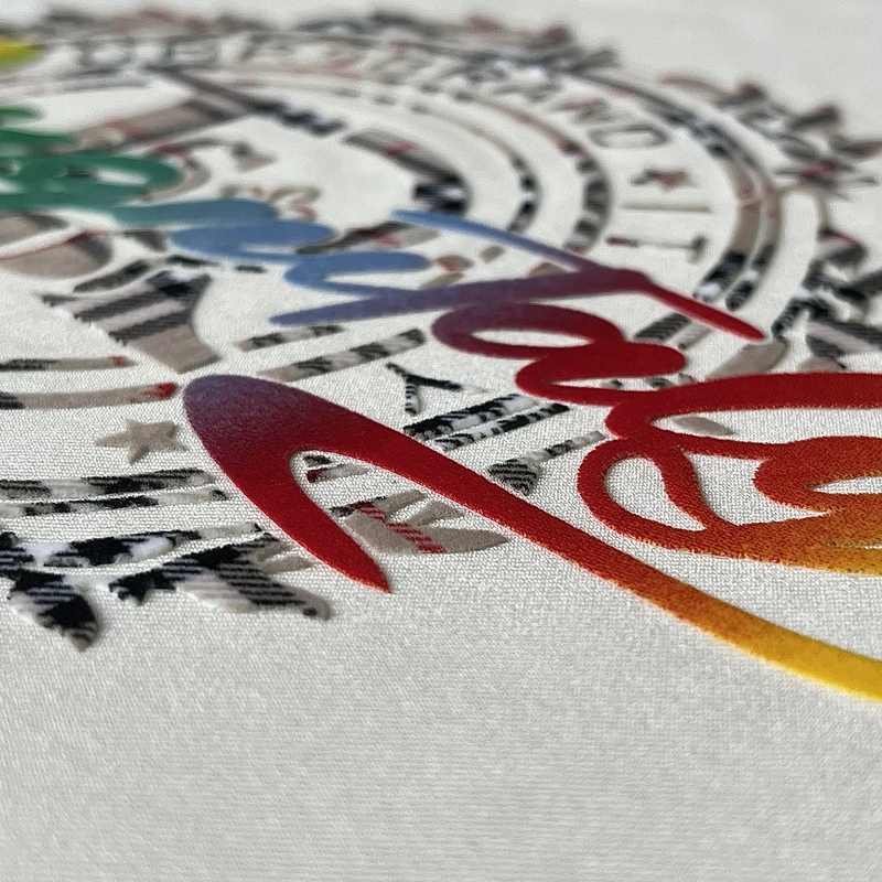 3D Custom Gradient Full Colour Imprinted Flock Heat Transfer for Fashionwear 