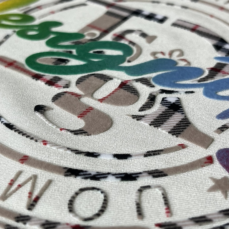 3D Custom Gradient Full Colour Imprinted Flock Heat Transfer for Fashionwear 