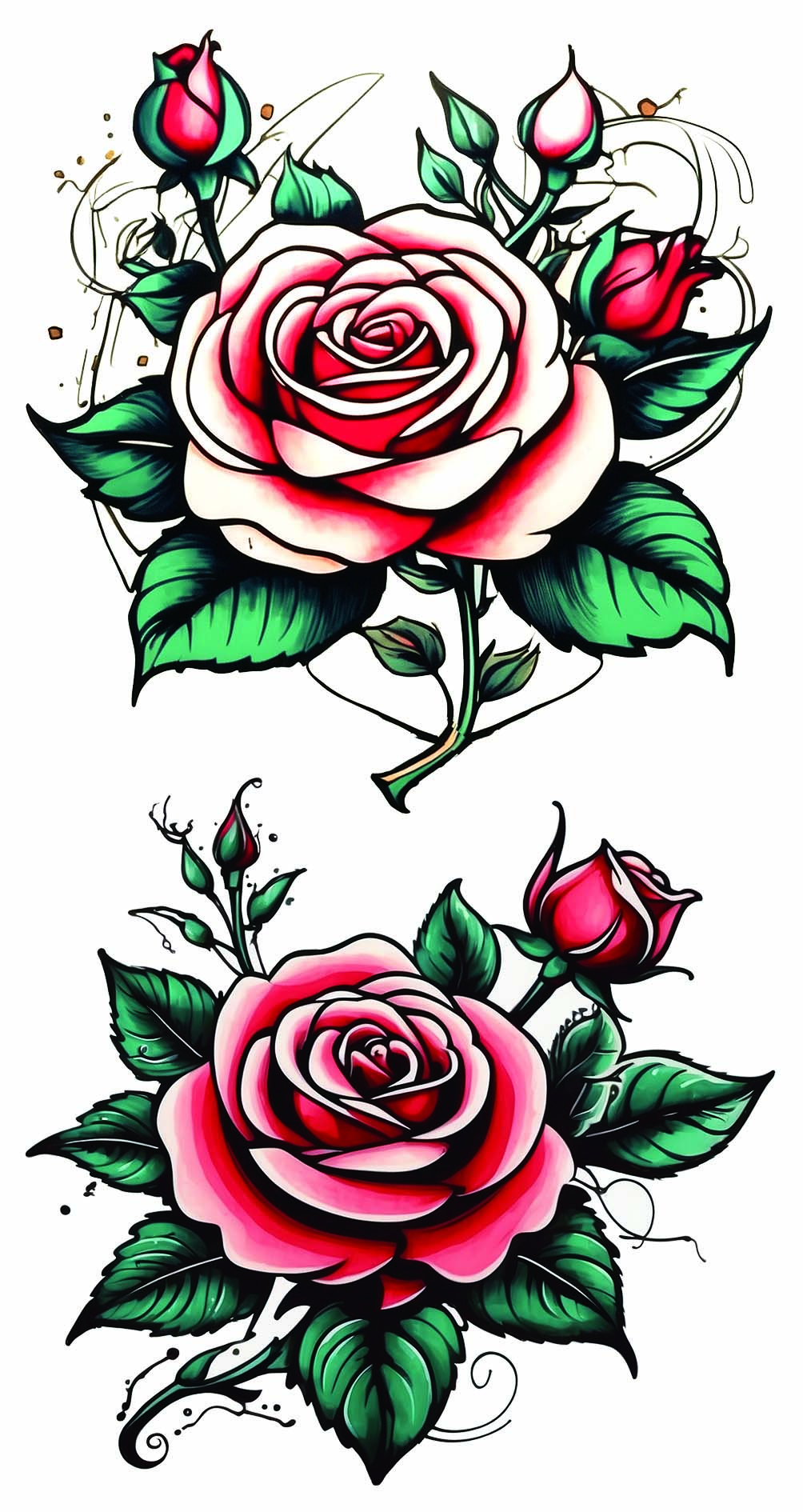 Custom Multicolor Red And White Rose Tattoo Stickers