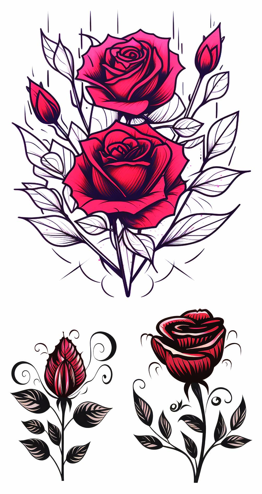 Custom Easy-apply Rose Tattoo Art for Hands