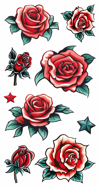 Custom Dark Pink Rose Tattoo Stickers Pattern Design