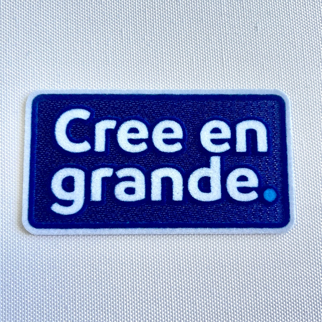 Blue And White Text-only Flock And Tatami Fabric Badge