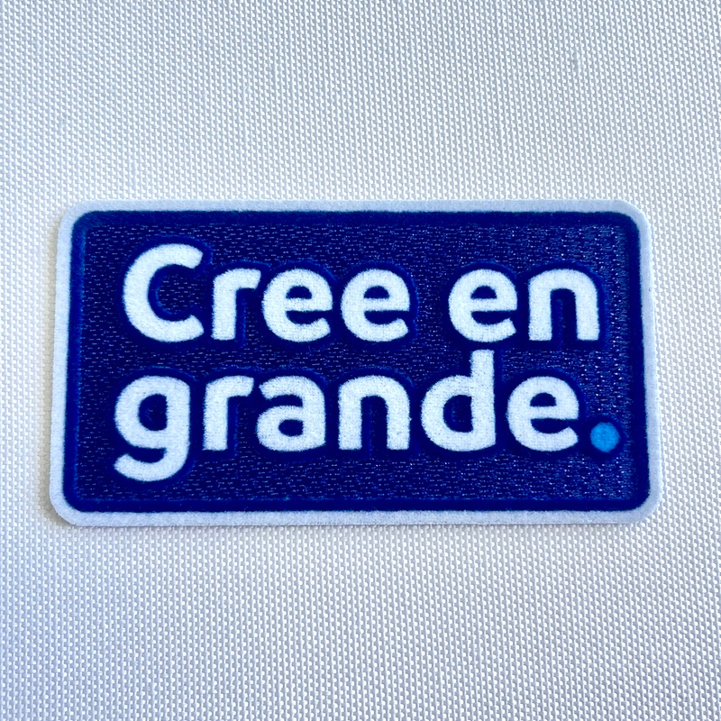 Blue And White Text-only Flock And Tatami Fabric Badge