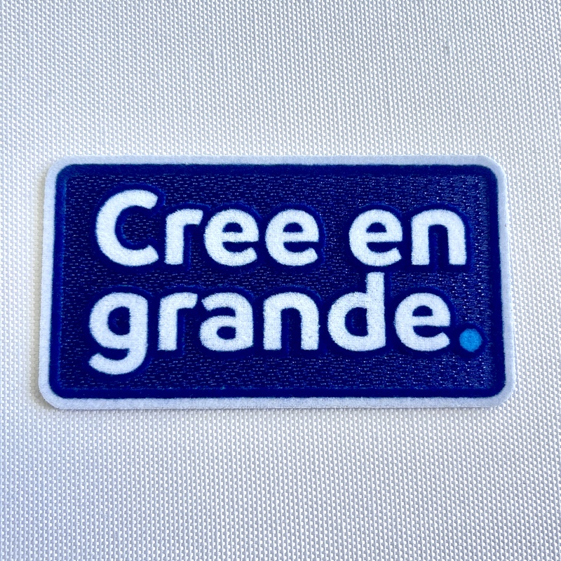 Blue And White Text-only Flock And Tatami Fabric Badge