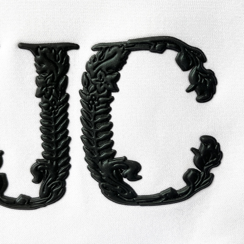3D Black Floral-embossed Lettering Silicone Sew On Iron Patches for Garments