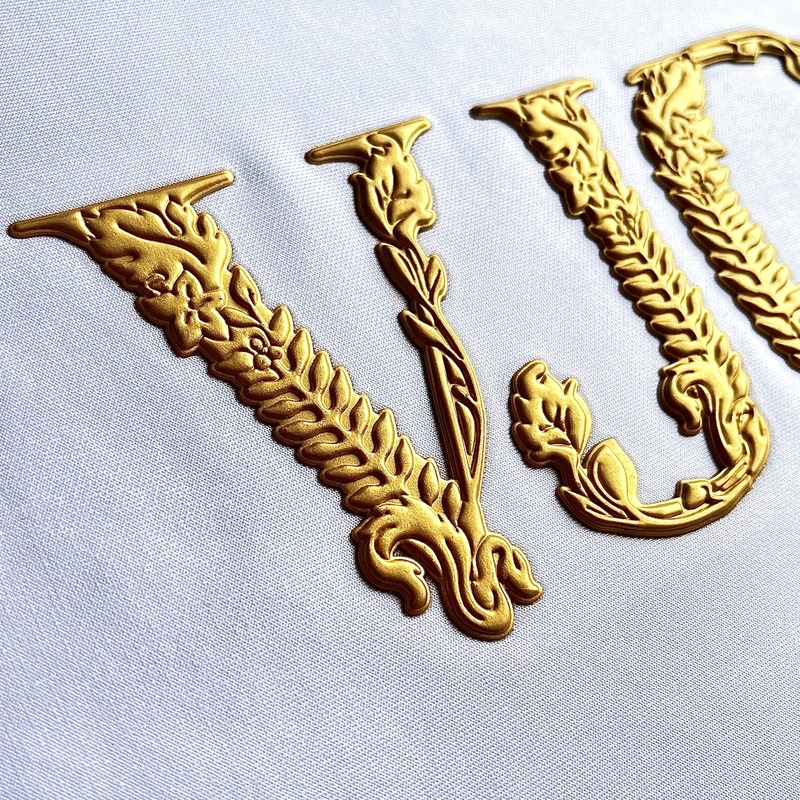 3D Gold Floral-embossed Lettering Silicone Sew On Iron Patches for Apparel