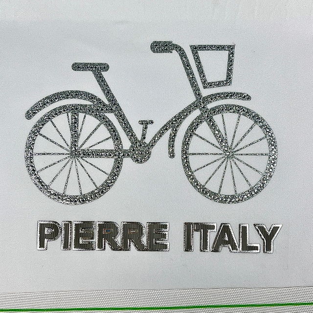 Shiny Glitter Silver Bicycle with Glossy Letter Patch Heat Transfer for Fashionwear 