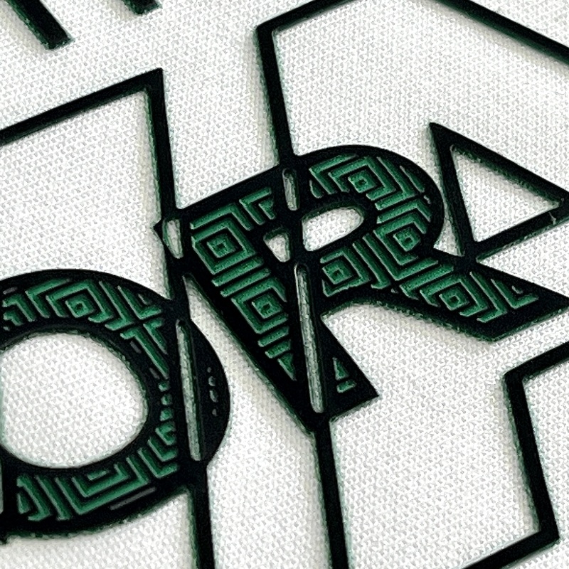 3D Green High-density Textured Letters Heat Transfer for Fashion Brands