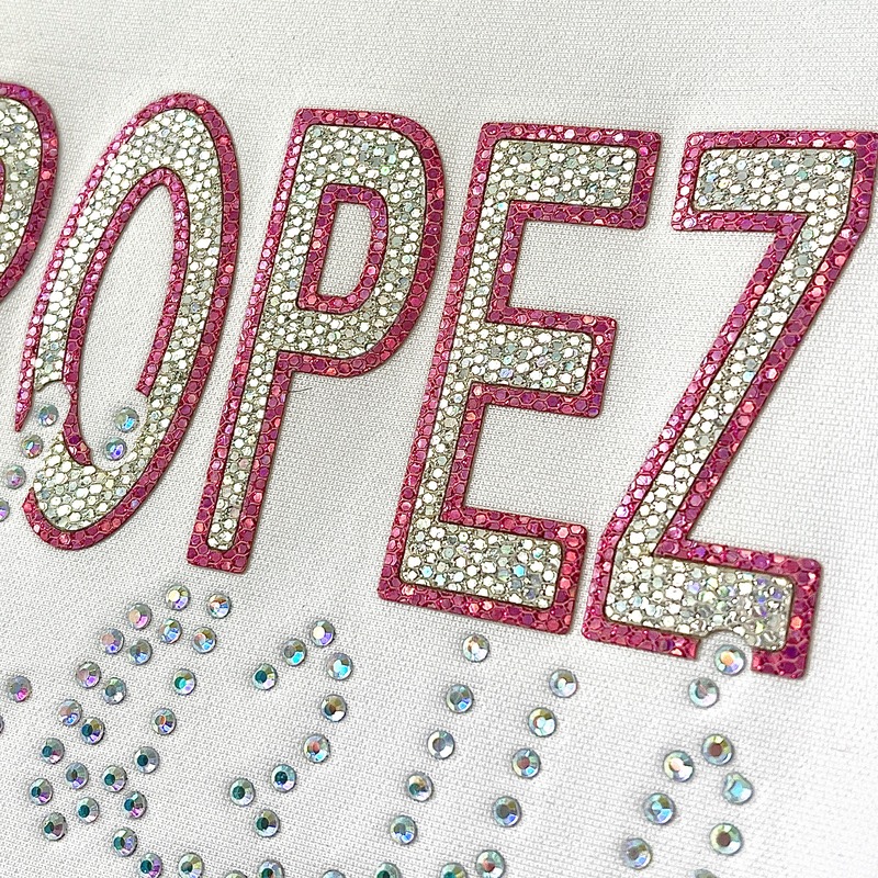 3D Fancy Sparkling Letter Heat Transfer Labels with Rhinestone and Glitter for Fashion Brands