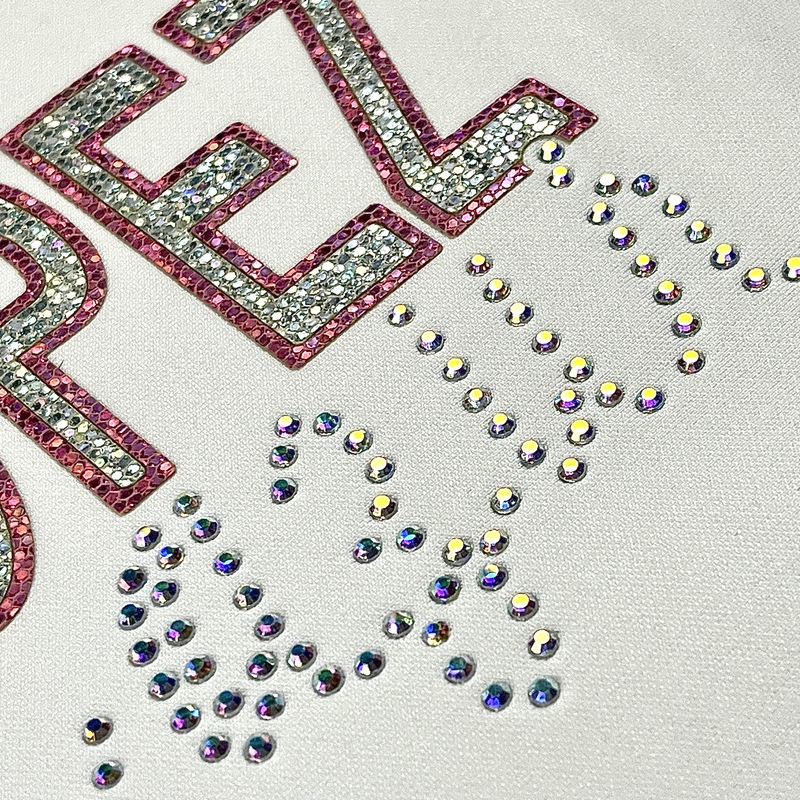 3D Fancy Sparkling Letter Heat Transfer Labels with Rhinestone and Glitter for Fashion Brands