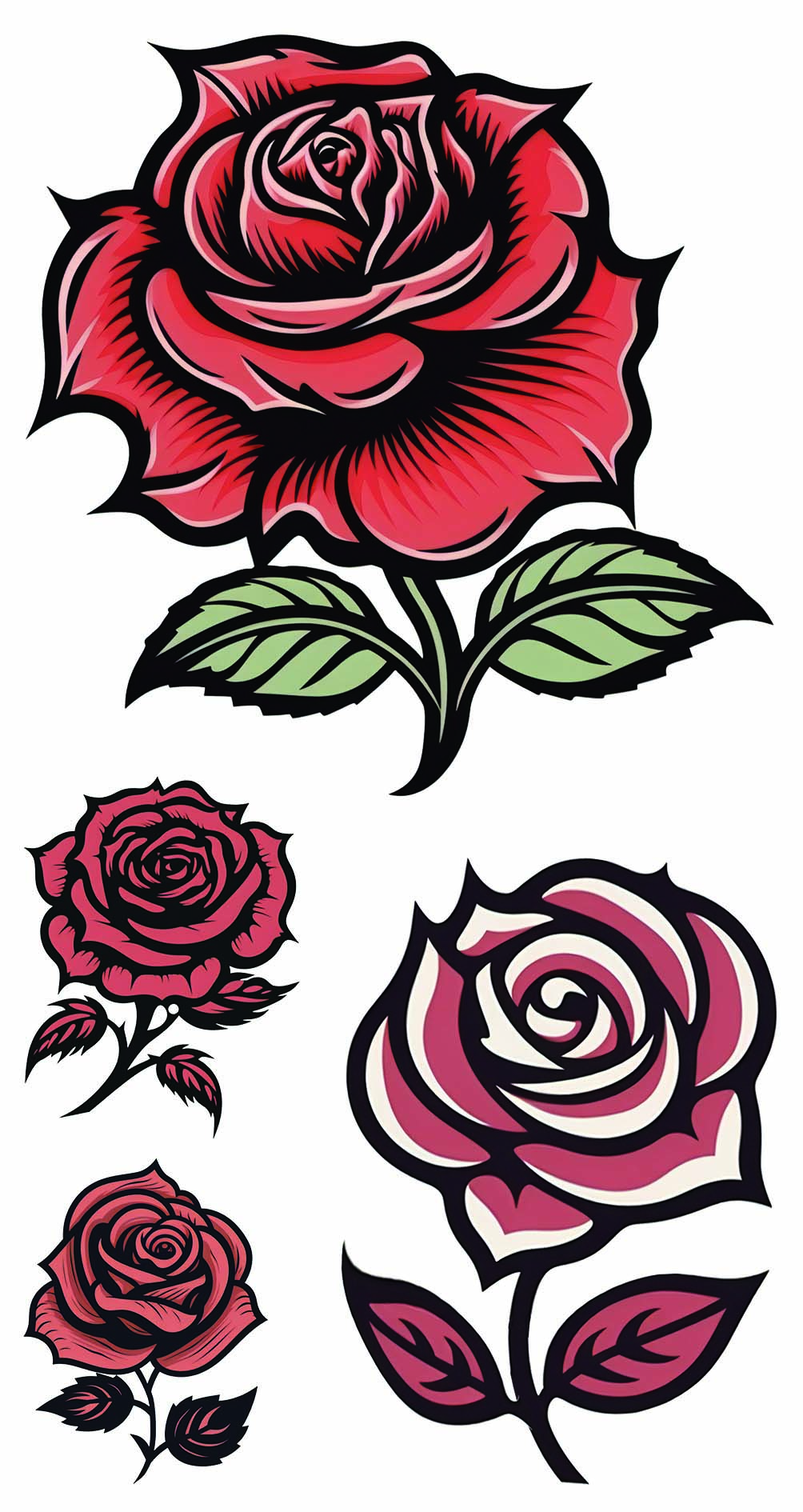 Custom Dark Pink Rose Tattoo Stickers Pattern Design