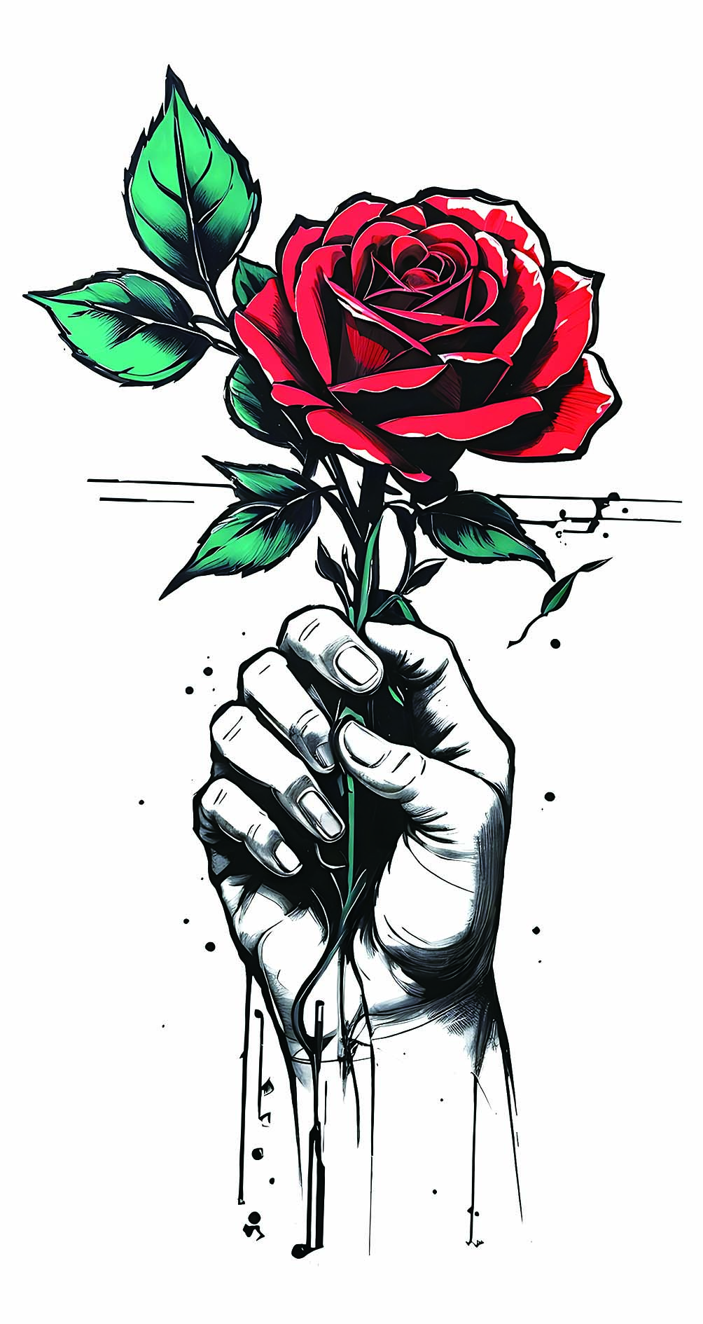 Custom Easy-apply Rose Tattoo Art for Hands