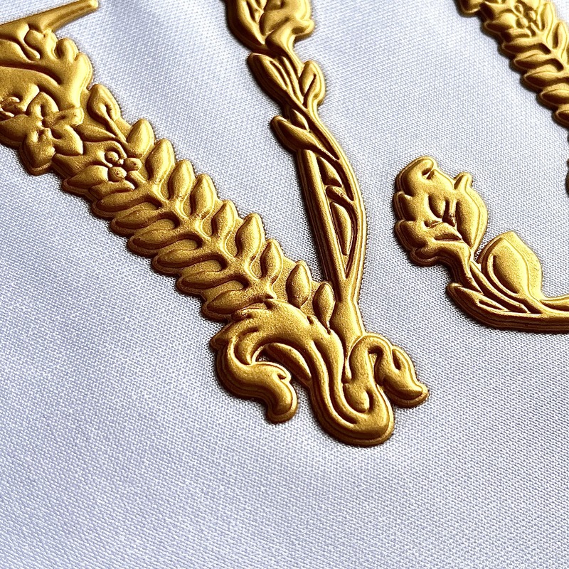 3D Gold Floral-embossed Lettering Silicone Sew On Iron Patches for Apparel