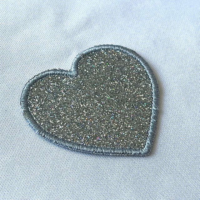Grey Glitter Heart Pattern Embroidery Patch for Children's Clothing