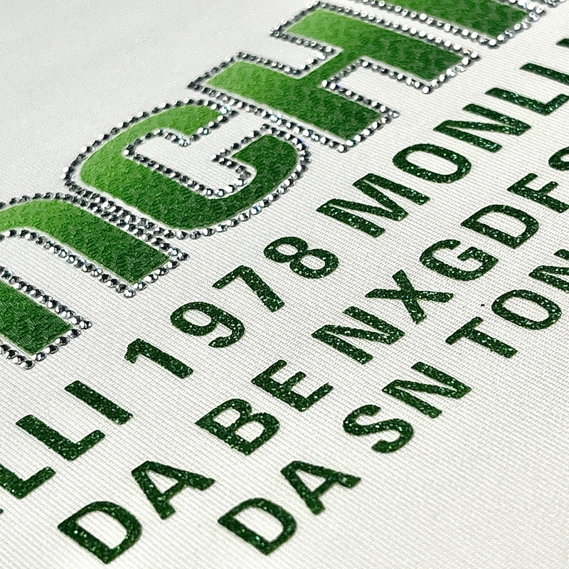 3D Green Fabric Heat Transfer Stickers with Rhinestone and Glitter for Fashionwear