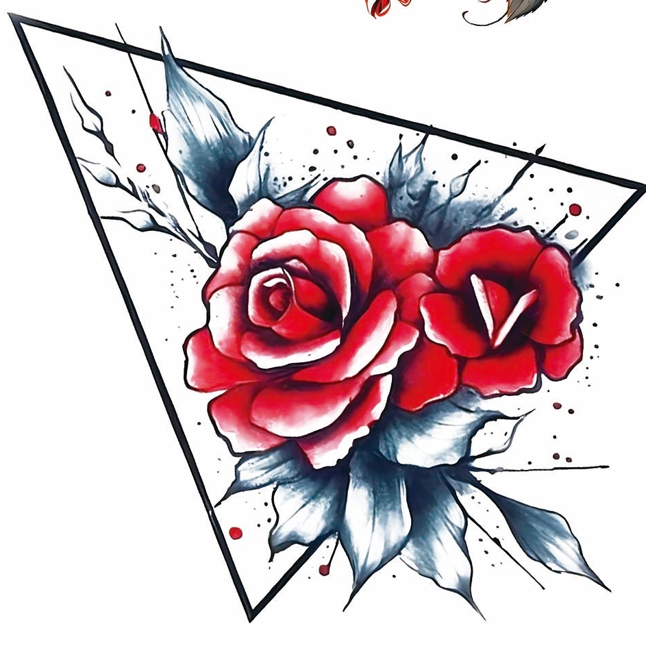 Custom Dark Pink Rose Tattoo Stickers Pattern Design