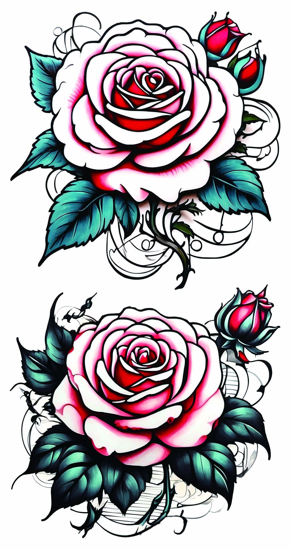 Custom Multicolor Red And White Rose Tattoo Stickers