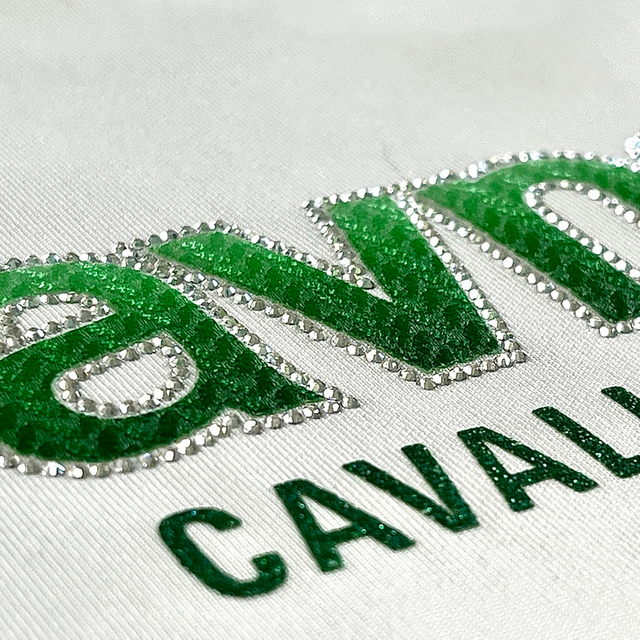 3D Green Fabric Heat Transfer Stickers with Rhinestone and Glitter for Fashionwear