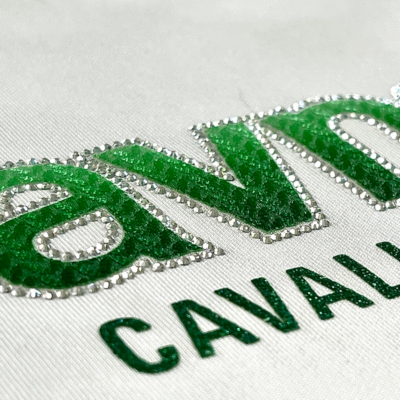 3D Green Fabric Heat Transfer Stickers with Rhinestone and Glitter for Fashionwear