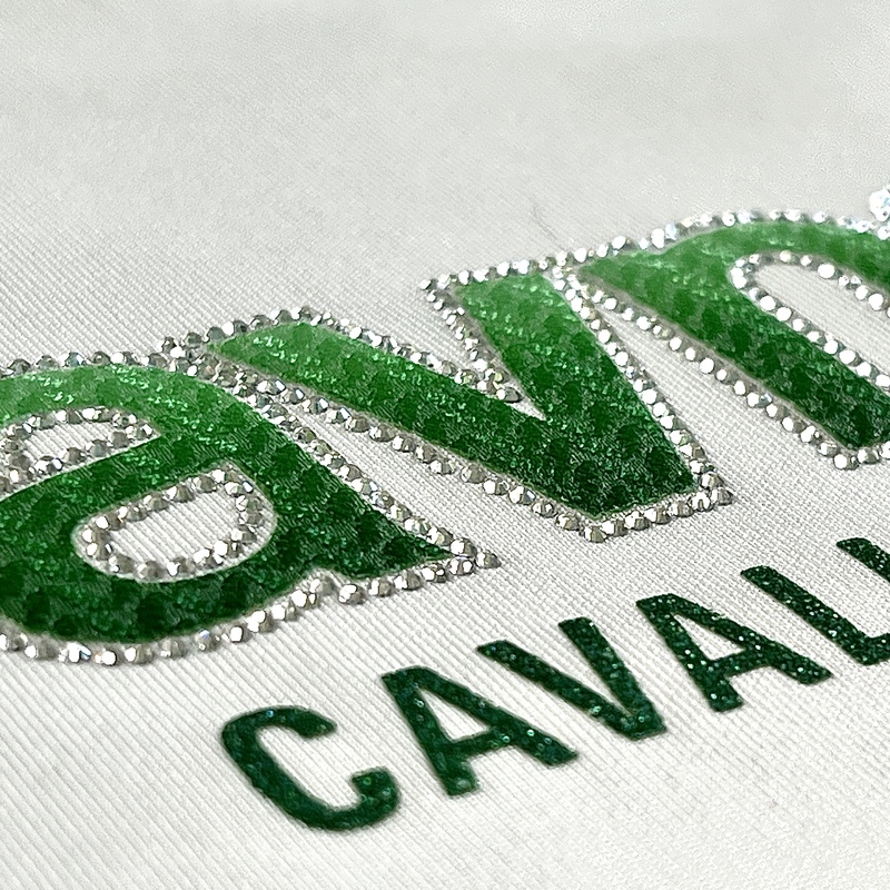 3D Green Fabric Heat Transfer Stickers with Rhinestone and Glitter for Fashionwear