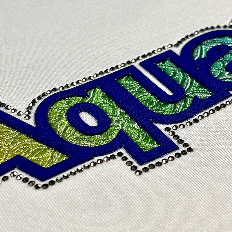 3D Fancy Rainbow Embroidery Letters Heat Transfer Labels with Rhinestones for Fashion Brands