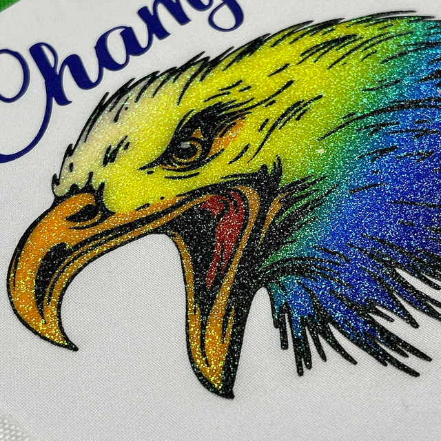 Shiny Glitter Vivid Gradient Eagle with Rhinestone Heat Transfer