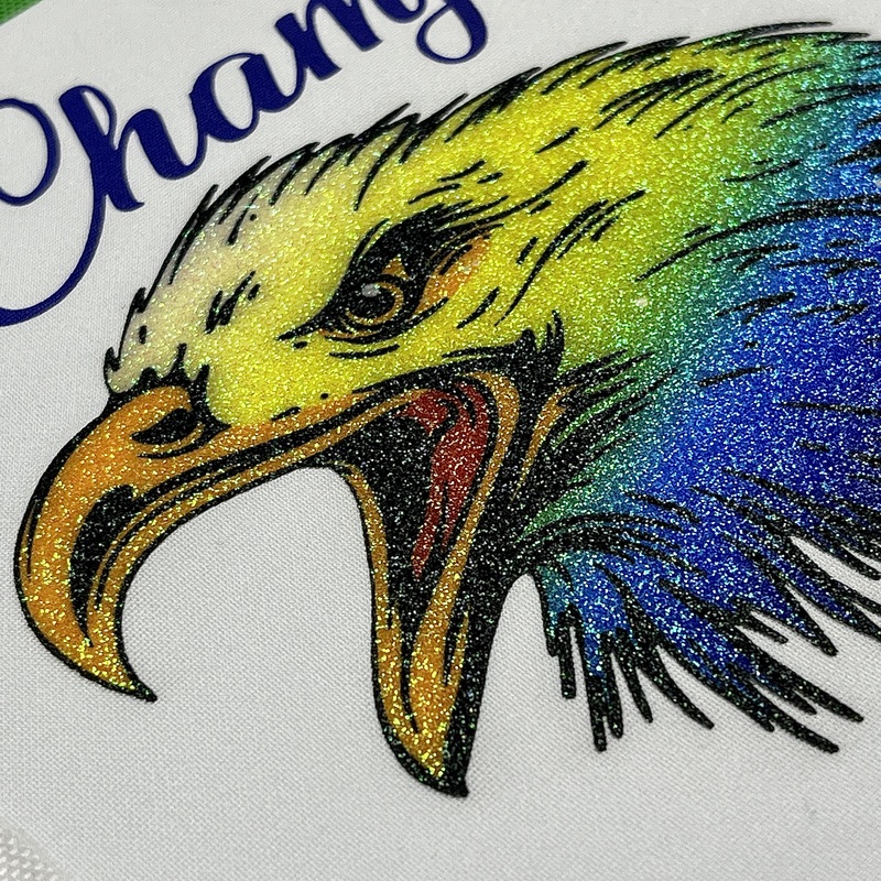 Shiny Glitter Vivid Gradient Eagle with Rhinestone Heat Transfer