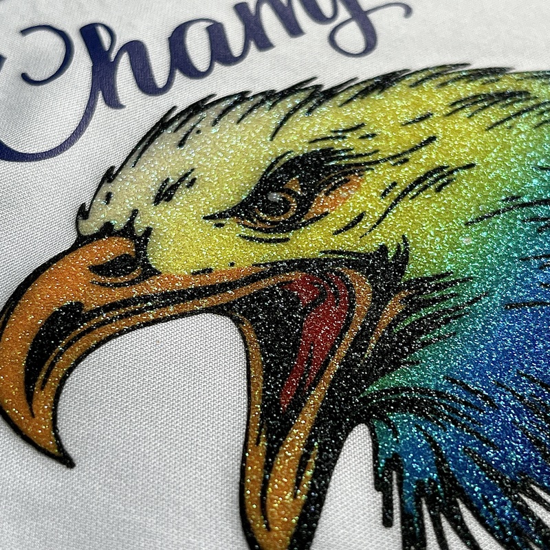 Shiny Glitter Vivid Gradient Eagle with Rhinestone Heat Transfer
